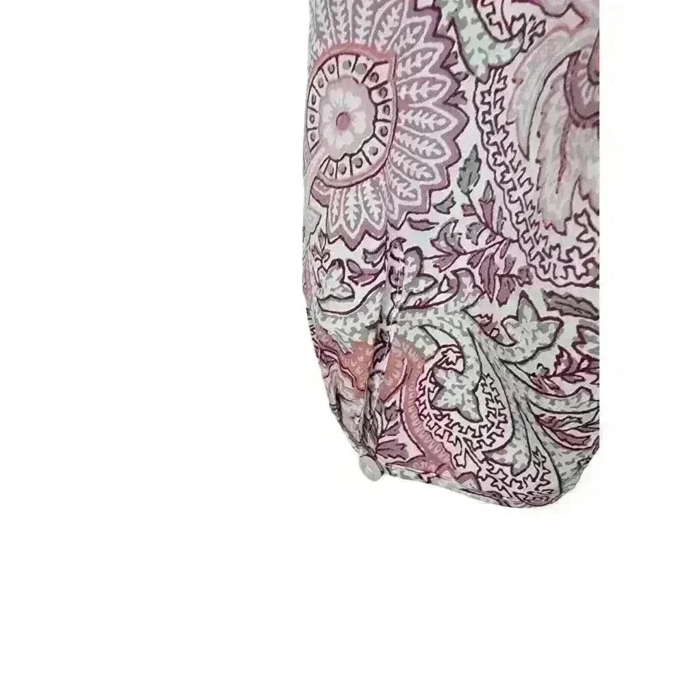Talbots Womens Top Size 14 Pink Paisley Surplice Faux Wrap Blouse Prairie - Picture 4 of 11